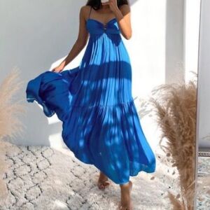 Zara limited edition satin effect Vibrant Blue Maxi Dress
